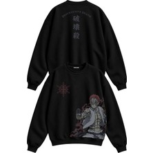 Fuddy Moda Unisex Oversize Demon Slayer Akaza Ense Baskılı Anime Temalı Kapüşonsuz Sweatshirt