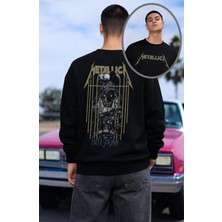Fuddy Moda Unisex Oversize Metallica Enter Sandman Sırt Baskılı Bisiklet Yaka Rock Band Kapüşonsuz Sweatshirt
