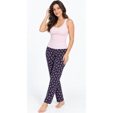 Kadın Trend Günlük Bluz Pembe Desenli Pijama Takımı