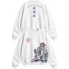 Fuddy Moda Unisex Oversize Demon Slayer Akaza Ense Baskılı Anime Temalı Kapüşonsuz Sweatshirt
