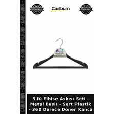 Carlburn Özel Üretim Gardırop 3'lü Elbise Askısı Seti - Metal Başlı - Sert Plastik - 360 Derece Döner Kanca