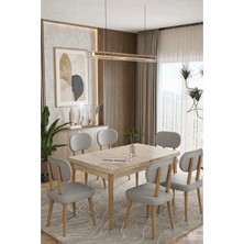 Uzm Home 80 x 130 Açılabilir Traverten Mutfak Masa Takımı Yemek Odası Takımı Salon Takımı Yemek Masası 6 Sandalyeli