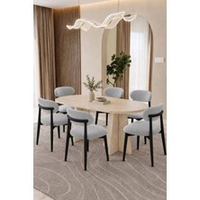 Uzm Home Bohem Traverten Masa Takımı Takımı 6 Kişilik Masa Sandalye Takımı Iskandinav Takım