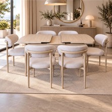 Uzm Home Stella Serisi 6 Kişilik Açılır Kapanır Krem 80X130 80X170 Açılabilir Kapanır Masa Takımı