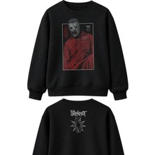 Fuddy Moda Unisex Oversize Slipknot Logo Ense Baskılı Kapüşonsuz Bisiklet Yaka Rock Band Sweatshirt