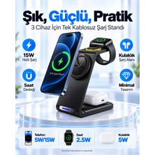 Xira 3’ü 1 Arada 15W Manyetik Kablosuz Şarj Standı Telefon Akıllı Saat ve Kulaklık Uyumlu Usb-C