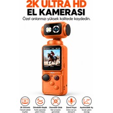 Ayers 2k Ultra Hd Pocket El Kamerası, 360° Dönebilen Başlıklı, Otomatik Odaklamalı, Stereo Ses Kayıtlı, Renkli Ekranlı Taşınabilir Mini Vlog ve Aksiyon Kamerası