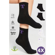 Bamboo Star Bambu Kadın Tenis Kolej Fiyonk Desenli Premium Dikişsiz Soket Çorap 4'lü Asorti Paket