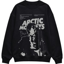 Fuddy Moda Unisex Oversize Arctic Monkeys Baskılı Kapüşonsuz Bisiklet Yaka Rock Band Sweatshirt