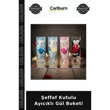 Carlburn Özel Üretim Romantik Hediyelik Dekoratif Sevgililer Günü Şeffaf Kutulu Ayıcıklı Gül Buketi