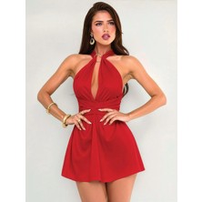Passione 1065 Bayan Halter Yaka Kuşak Detaylı Gece Elbise