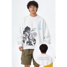 Fuddy Moda Unisex Oversize Jjk Suguru Geto Ense Baskılı Anime Temalı Kapüşonsuz Sweatshirt