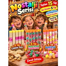 Emrah Gültekin Nostaljik Lezzetler Seti 5 Tüp Leblebi Tozu- 5 Tüp Renkli Draje Şeker-5 Tüp Jelibon Şeker Hediye Paketinde