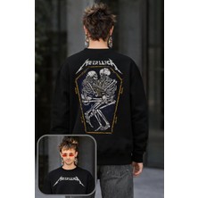 Fuddy Moda Unisex Oversize Metallica Grave Two Skeletons Sırt Baskılı Bisiklet Yaka Kapüşonsuz Sweatshirt