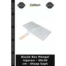 Carlburn Özel Üretim Piknik Bahçe Barbekü Pratik Geniş Büyük Boy Mangal Izgarası - 50X30 cm - Ahşap Saplı