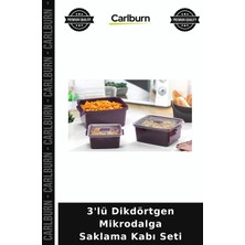 Carlburn Özel Üretim Mutfak Düzenleyici Pratik Şık 3'lü Dikdörtgen Mikrodalga Saklama Kabı Seti