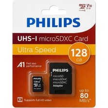 Hubrendy Sh Philips FM12MP45B/00 128GB CLASS10 Uhs-I U1 Tf Adaptörlü Micro Sdxc Hafıza Kartı