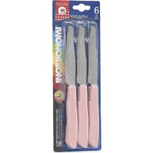 GuvenliPazar 6 Adet Lazer Kesim Paslanmaz Tırtıklı Meyve ve Sebze Bıçağı Masa Bıçağı Açık Pembe