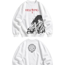 Fuddy Moda Unisex Oversize Hellsing Alucard Ense Baskılı Anime Temalı Kapüşonsuz Sweatshirt