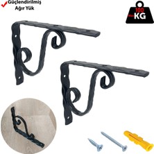 Mr.Bracket 16X19CM- 2 Ad. 5mm Ağır Yük Siyah Ferforje Raf Ayağı - Demir Raf Tutucu L Demir Duvar Destek Aparatı