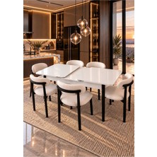 Uzm Home Polo Serisi 80X130 Açılabilir Beyaz Masa Takımı ve 6 Adet Polo Sandalye