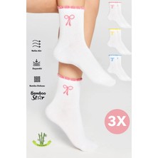 Bamboo Star Bambu Kadın Fırfırlı Tenis Kolej Fiyonk Desenli Premium Dikişsiz Soket Çorap 3'lü Asorti Paket