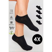Bamboo Star Bambu Kadın Sneaker Siyah Çorap Dikişsiz Bilekte Görünmez Spor Çorap Premium 4'lü Paket