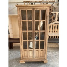 Emel Ahşap Doğal Masif %100 Ahşap Vitrin/kitaplık (200 Cm)