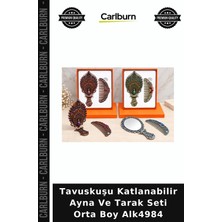 Carlburn Özel Üretim Hediyelik Şık Aksesuar Tavuskuşu Katlanabilir Ayna ve Tarak Seti Orta Boy ALK4984