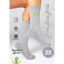 Bamboo Star Kadın Gri Soket Dikişsiz Gülücük Desenli Çorap 3'lü Paket Sıkmayan Çorap / İz Bırakmaz