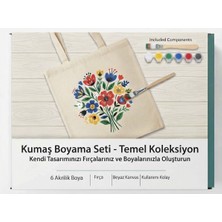Farabi Kırtasiye Kumaş Boyama Seti 3'lü Avantaj Paketi - Bez Çanta, 6 Renk Akrilik Boya ve Fırça (Dıy Kanvas Çanta Tasarım Kiti)