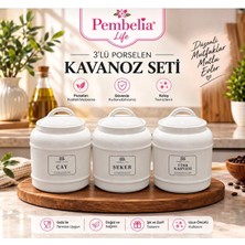Pembelia Life 3’lü Porselen 1000 ml Bakliyat Baharat Çay Şeker Kahve Saklama Kavanozu Kavanoz Takımı
