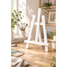 KutuTR Masaüstü Şövale, Ahşap, Mini Şövale, Üç Ayaklı, Resim Şövalesi, Ressam Sehpası 29X35 Beyaz
