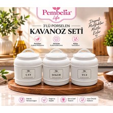 Pembelia Life 3’lü Porselen 1000 ml Bakliyat Baharat Çay Şeker Tuz Saklama Kavanozu Kavanoz Takımı