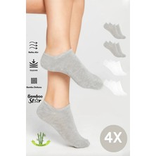 Bamboo Star Bambu Kadın Sneaker Gri-Beyaz Çorap Dikişsiz Bilekte Görünmez Spor Çorap Premium 4'lü Paket