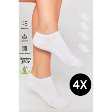 Bamboo Star Bambu Kadın Sneaker Beyaz Çorap Dikişsiz Bilekte Görünmez Spor Çorap Premium 4'lü Paket