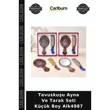 Carlburn Özel Üretim Makaron Çanta Aksesuar Hediyelik Şık Tavuskuşu Ayna ve Tarak Seti Küçük Boy ALK4987