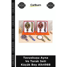 Carlburn Özel Üretim Makyaj Aynası Hediyelik Aksesuar Tavuskuşu Ayna ve Tarak Seti Küçük Boy ALK4988