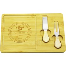 Efnaz Style Bıçak Sağ 19X29CM -1.5cm Ahşap Bambu Kahvaltı Peynir Sunum Tabak 2peynir Bıçak=ahşap Saplı