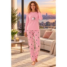 Sunzer Homewear %100 Pamuk ve Likra Kumaş Kedi Desenli Bayan Pijama Takımı