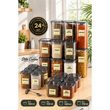 Stile Cucina Etiket Hediyeli Kare Erzak Saklama Kabı 24'lü Set 6x(0,45 Litre, 0,55 Litre, 1,2 Litre, 1,75 Litre)