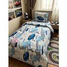 Erca Home Tekstil Ürünleri Pamuklu Ranforce Pamuklu Kumaş Tek Kişilik Nevresim Takımı / Mavi Araba 160X200
