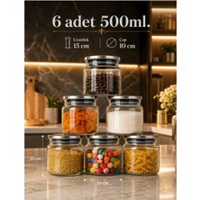 Pembelia Life 6’lı Metal Kapak 500 ml Vakumlu Cam Baharatlık Seti Baharat Saklama Kabı Kavanoz Etiket Hediyeli Düzenleme Kavanoz