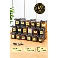 Stile Cucina 18'lii Kare Erzak Bakliyat Saklama Kabı Seti 6x(0,55-1,2-1,75 Litre) Etiket Hediyeli Çeyiz Seti