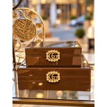 Dekoratif Cam Kutu Seti 2'li Kahverengi