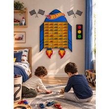 Woodenzoo 50 Araç Kapasiteli Roket Tasarımlı Ahşap Oyuncak Araba Sergileme Koleksiyon Duvar Rafı