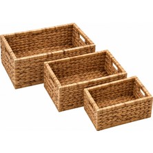 Hbs Art Design 3'lü Hasır Sepet Seti Dekoratif Organizer Sepet Banyo Yatak Odası Çocuk Odası Ev Düzenleyici
