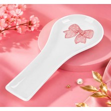 Pembelia Life Pembe Fiyonk Desenli Seramik Kirli Kaşıklık-Tezgah Üstü Kepçe Kirli Kaşık Altlığı El Yapımı Özel Tasarım Kaşıklık