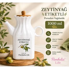 Pembelia Life Porselen 1000 ml Zeytinyağ Etiketli Kare Yağdanlık Yağlık