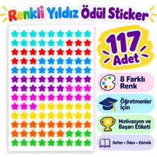 Kidzay 117'LI Renkli Yıldız Sticker Öğretmen Ödül ve Motivasyon Etiketi Yuvarlak Çıkartma